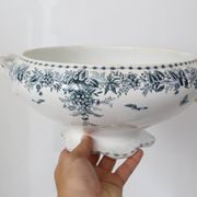Terre de Fer tureen or salad bowl, Onnaing earthenware, Stella motif, French manufacture