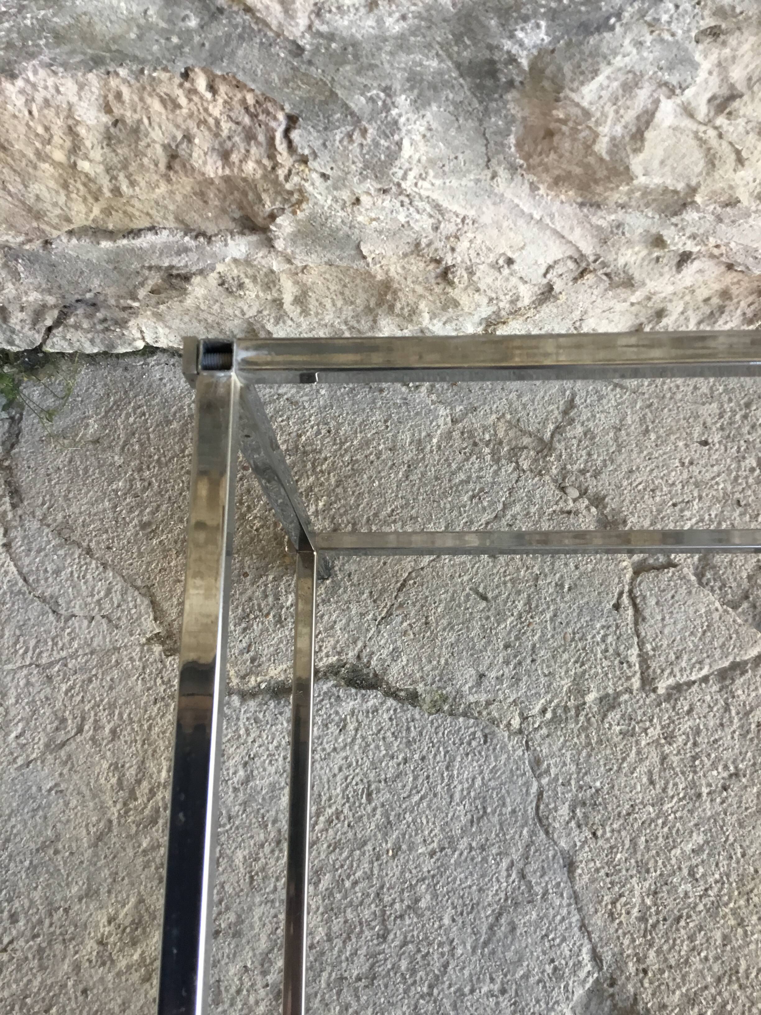 Square coffee table in marble and stainless steel - 1980s design