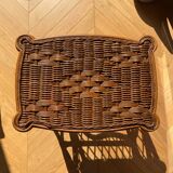 Petite table basse en rotin et bois vintage
