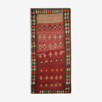 Hand woven red wool persian kilim rug 120x295cm