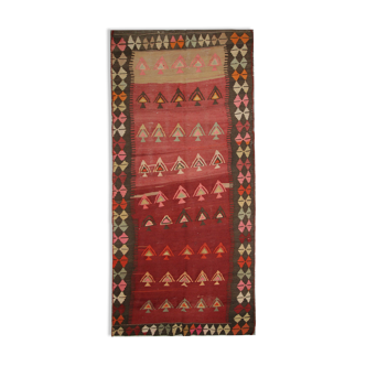 Hand woven red wool persian kilim rug 120x295cm