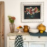 Old oil on canvas depicting a bouquet of flowers