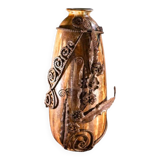 stoneware shell vase, wrought iron frame, roger guerin & francois carion, bouffioulx ca 1920