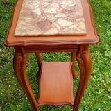 Louis XV style pedestal table/harness in solid cherry topped with marble