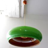 Vintage space age green saucer pendant light from the 1970s
