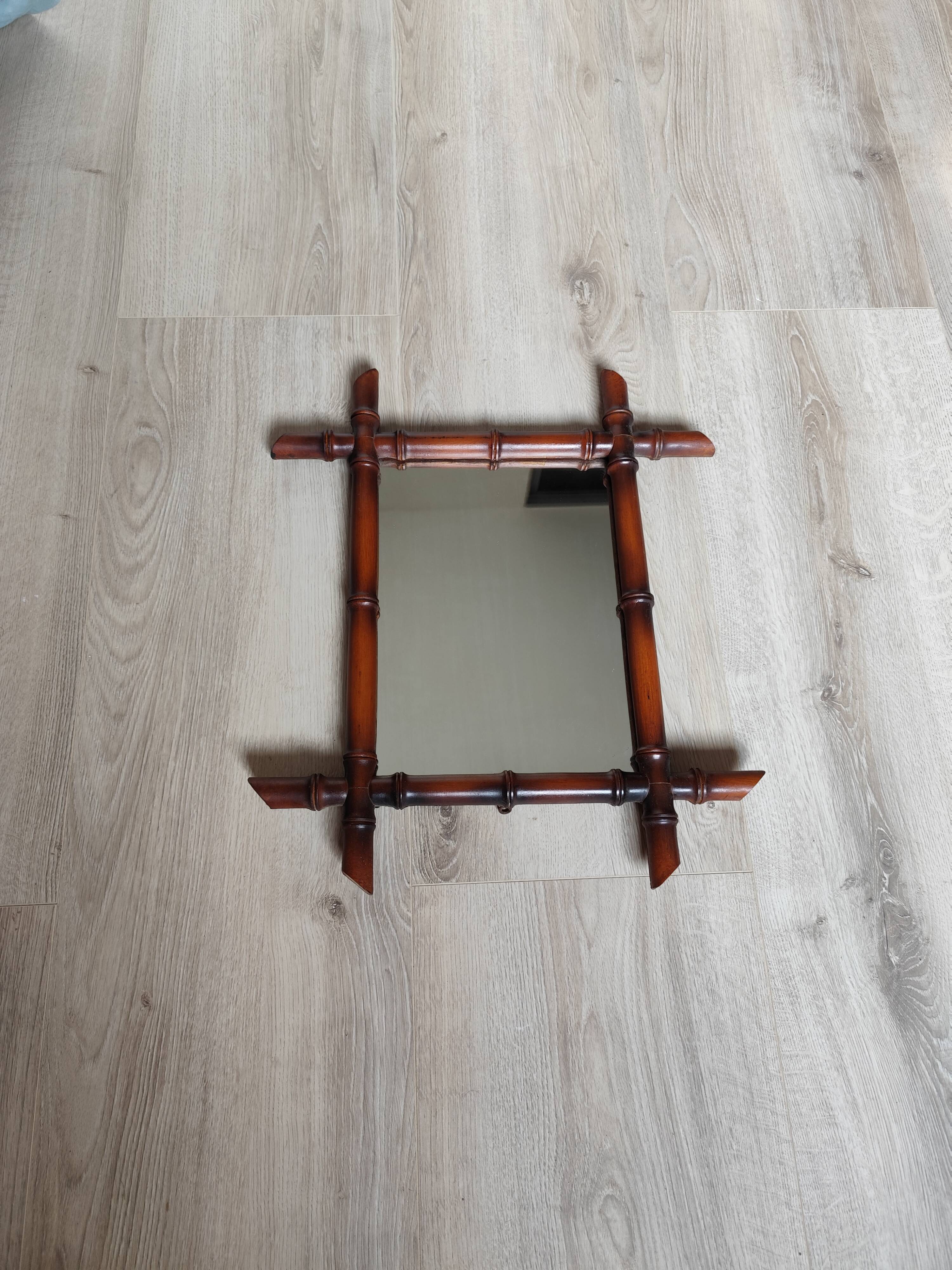 Miroir bambou ancien vintage 50x42cm