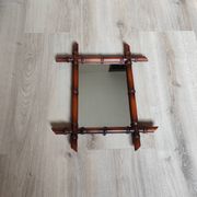 Miroir bambou ancien vintage 50x42cm