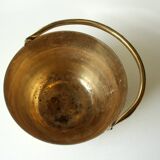 Solid brass planter with handle, vintage from the 1960s