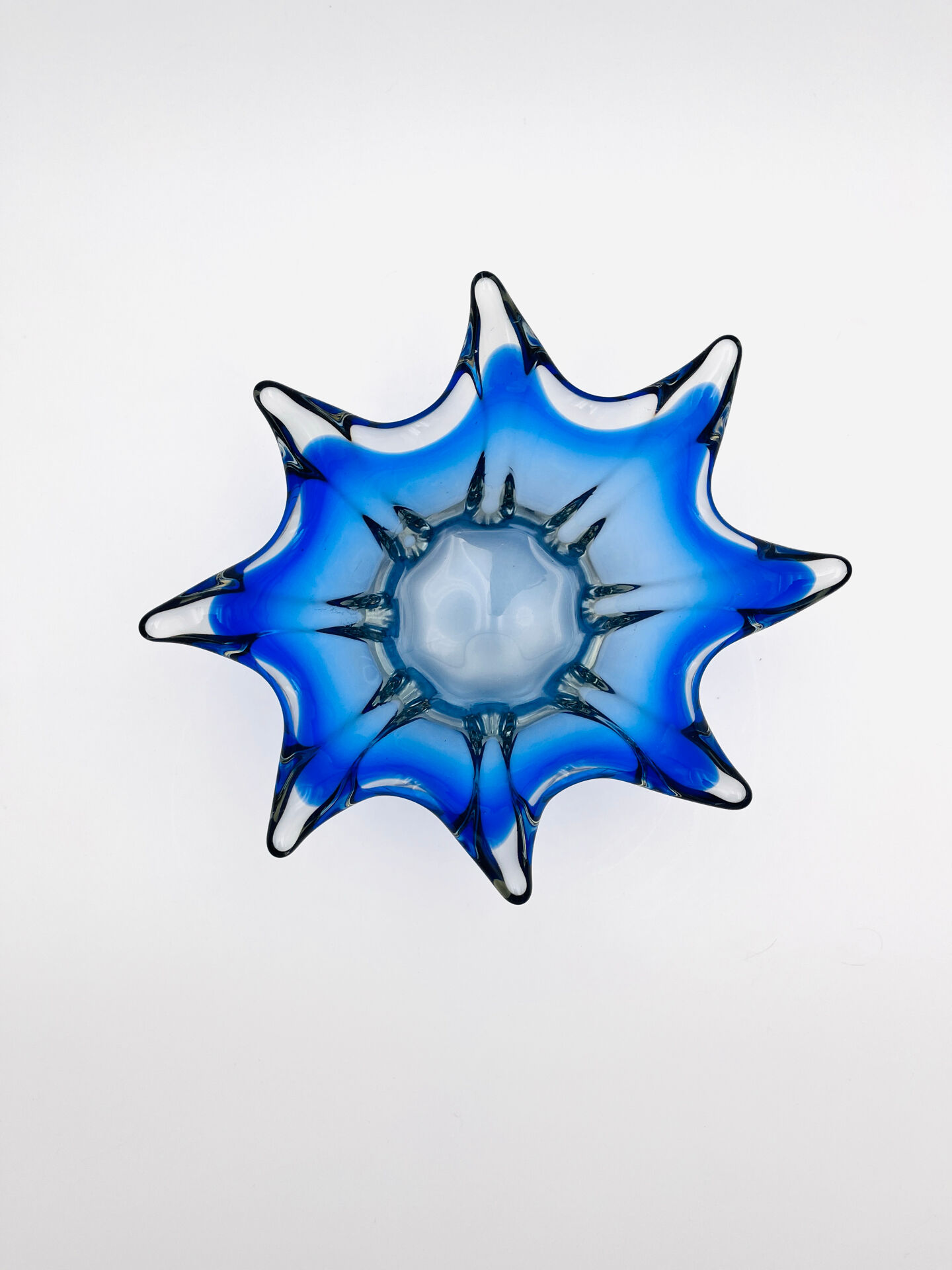 Large Bohemian Crystal Coupe Hospodka Blue Sommerso 1960