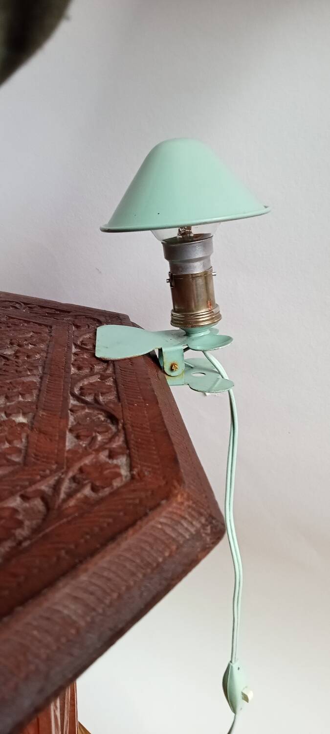 Mushroom lamp, with clip, in almond green metal, 1960s