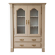 Antique beige wooden display cabinet with glass doors.