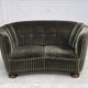 1960s, Danish 2-seater curved sofa, furniture velour, oak wood.