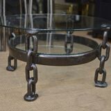 Round coffee table steel chain links 1970