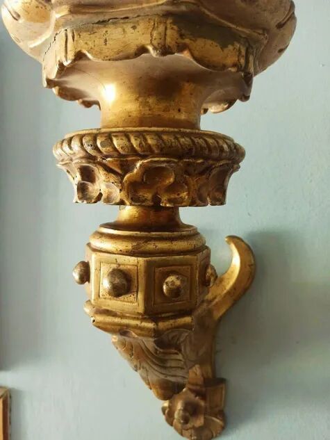 Pair of Gilded Wooden Wall Sconces, Mid-19th Century