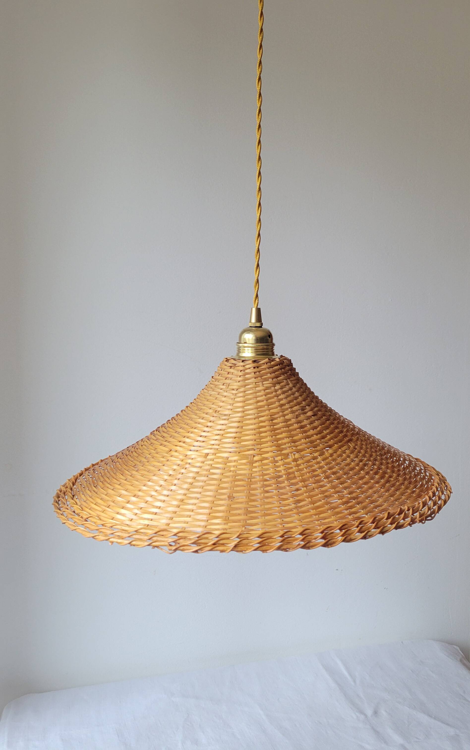Woven wicker pendant light