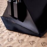 Postmodern Rhombus Shaped Table Lamp with Abstract Blue Stripes on Frosted Murano Glass