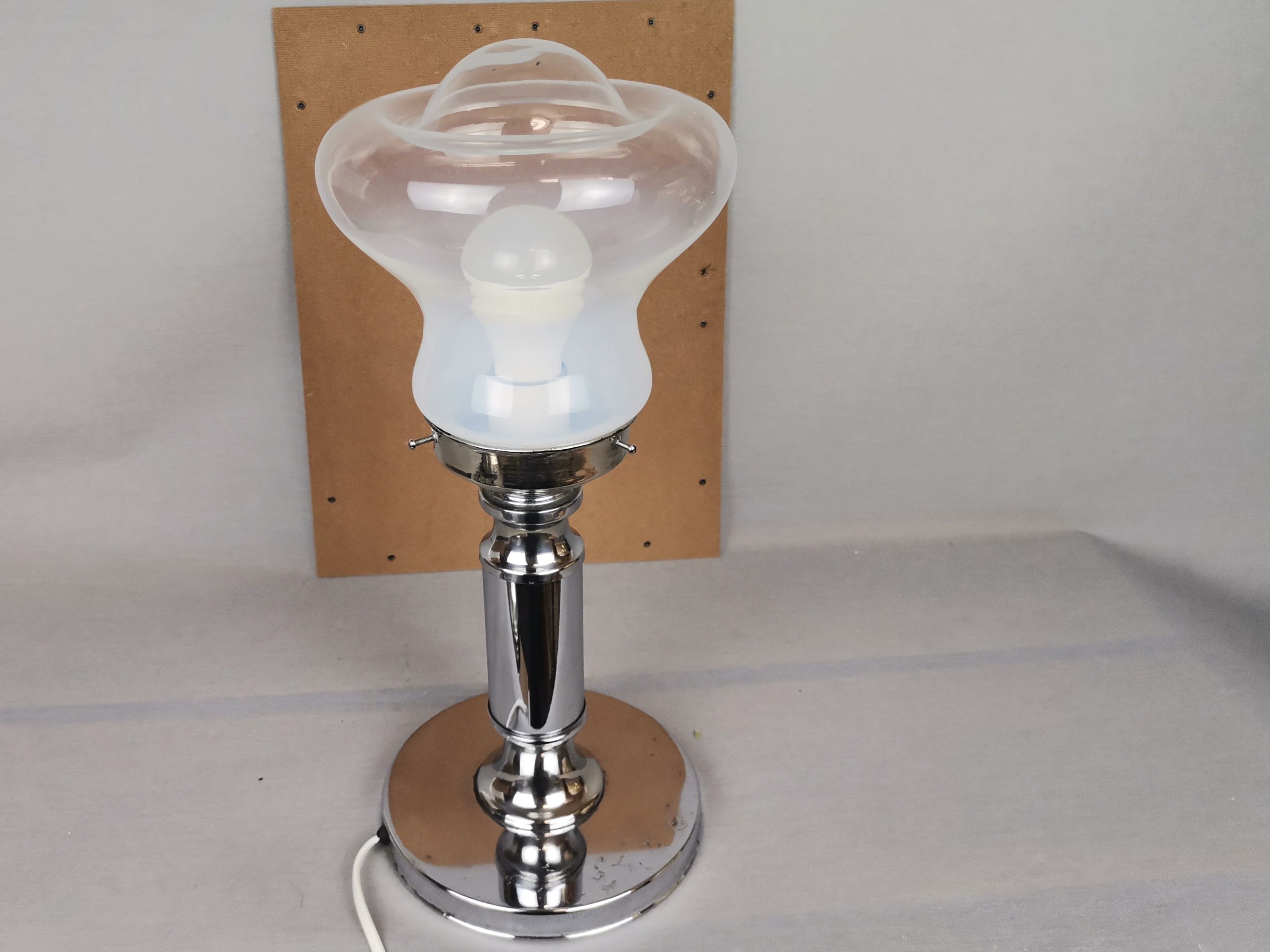 Portuguese mid century modern clear glass chromed buffet table lamp 1970s