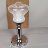 Portuguese mid century modern clear glass chromed buffet table lamp 1970s