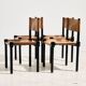 Brutalist beech and leather chair, set of 4