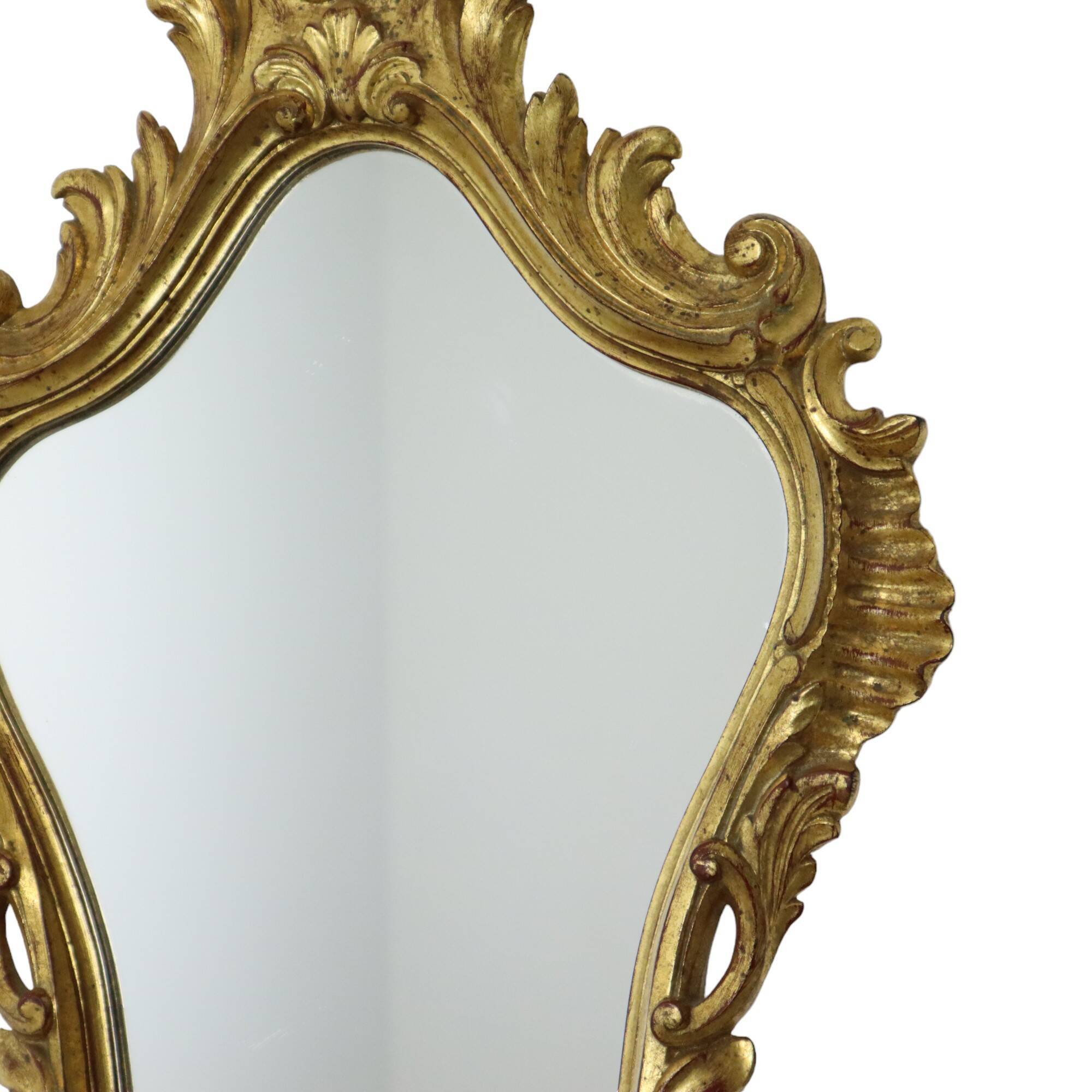 Small Vintage French Gold Baroque Mirror Crested Mirror Resin 1960s