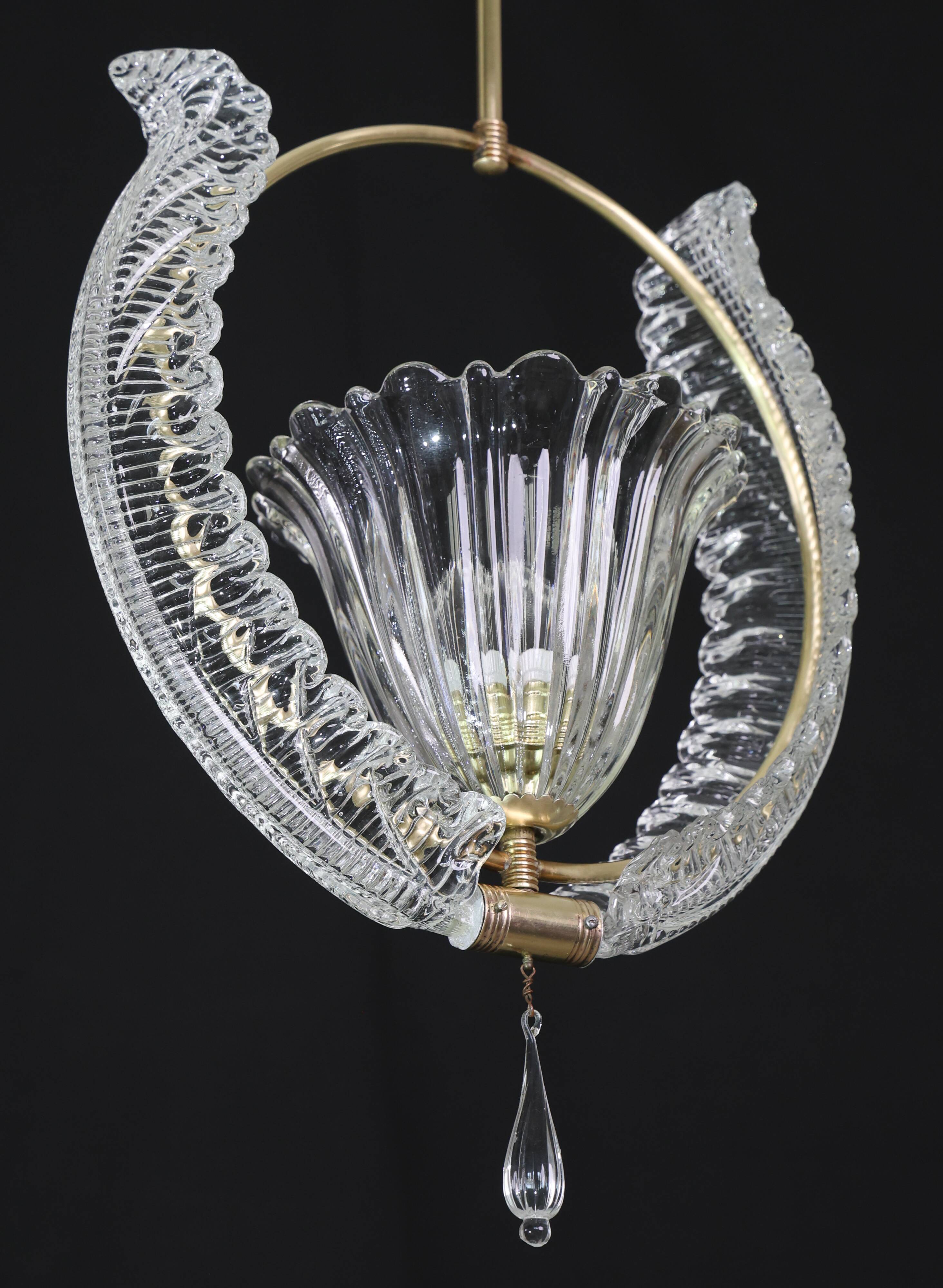Amazing Murano Glass Art Deco Pendant Chandelier by Ercole Barovier, 1940s