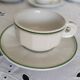 Set of 6 white and green bistro cups, gold rim