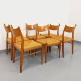 Set of 6 vintage teak Danish rope chairs Gessef Consorzio Sedie Friuli