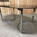 Glass oval dining table by Milo Baughman