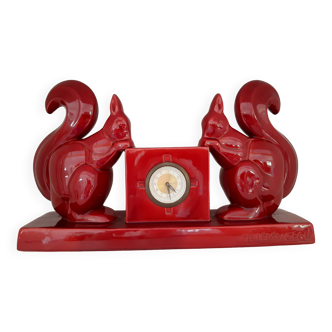 Squirrel Clock by Ch. LEMANCEAU - Art Deco Ceramic Mantel Clock