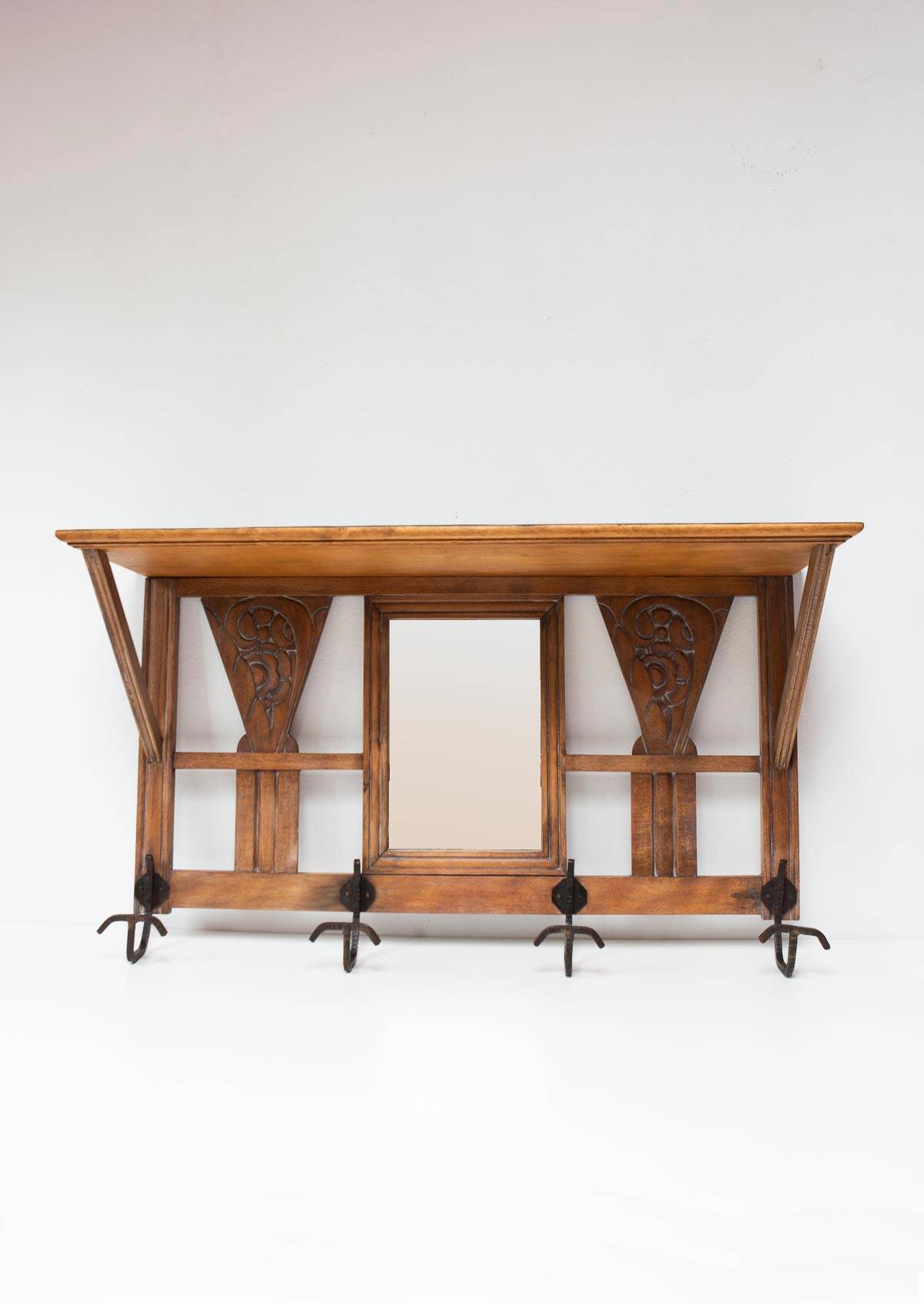 Antique French coat rack with mirror in art deco style circa 1930