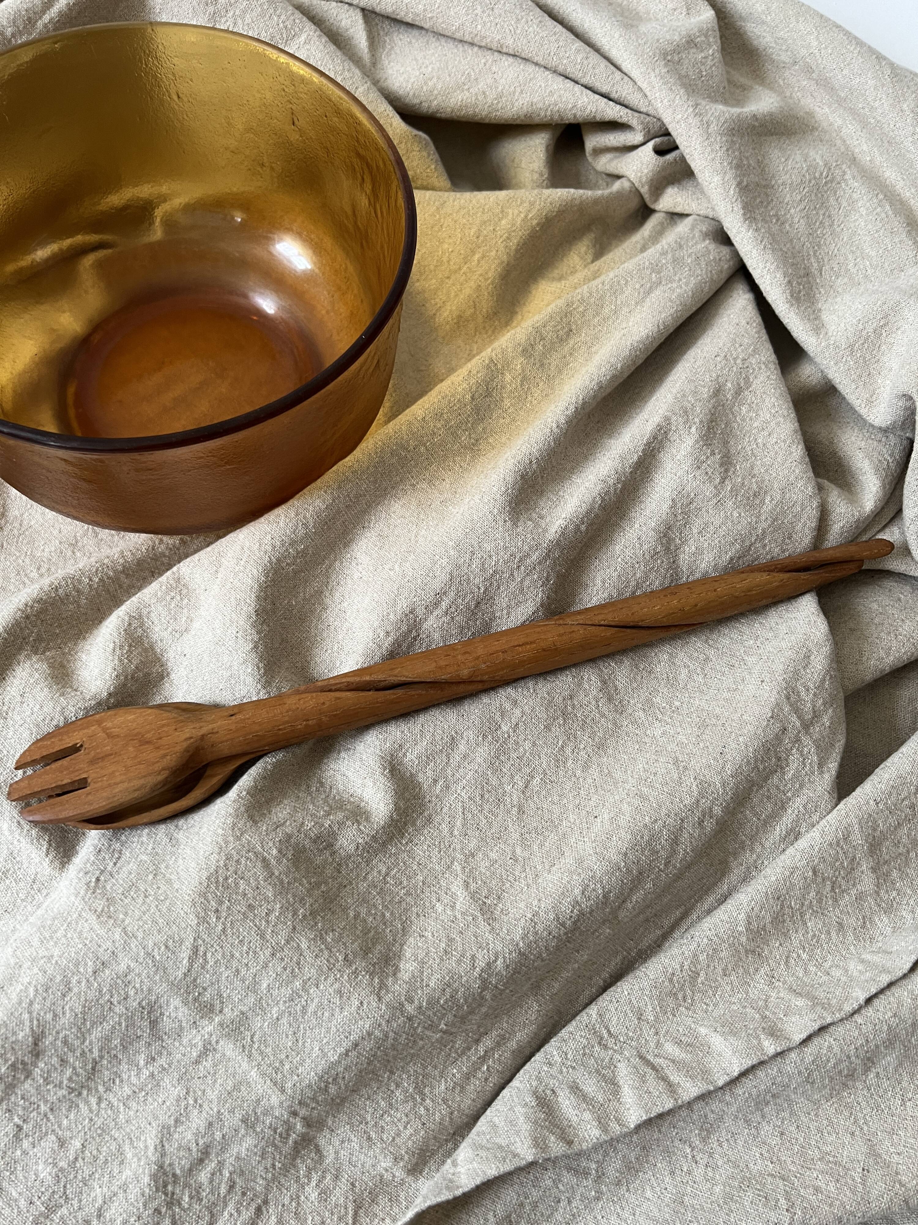 large vintage salad bowl in smoked and amber glass, France 1970