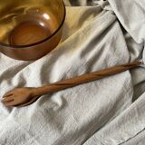 large vintage salad bowl in smoked and amber glass, France 1970