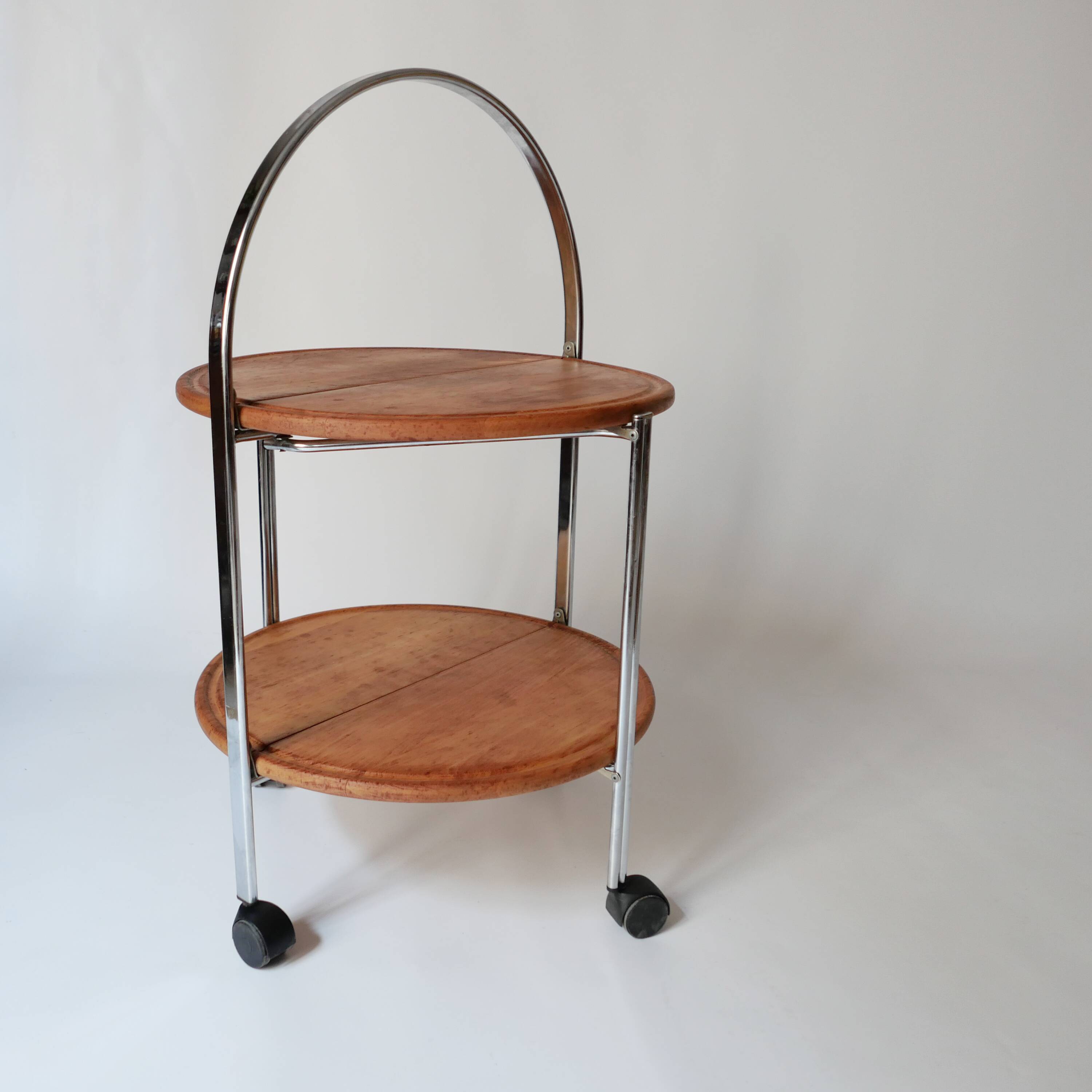 Foldable wooden rolling dessert trolley