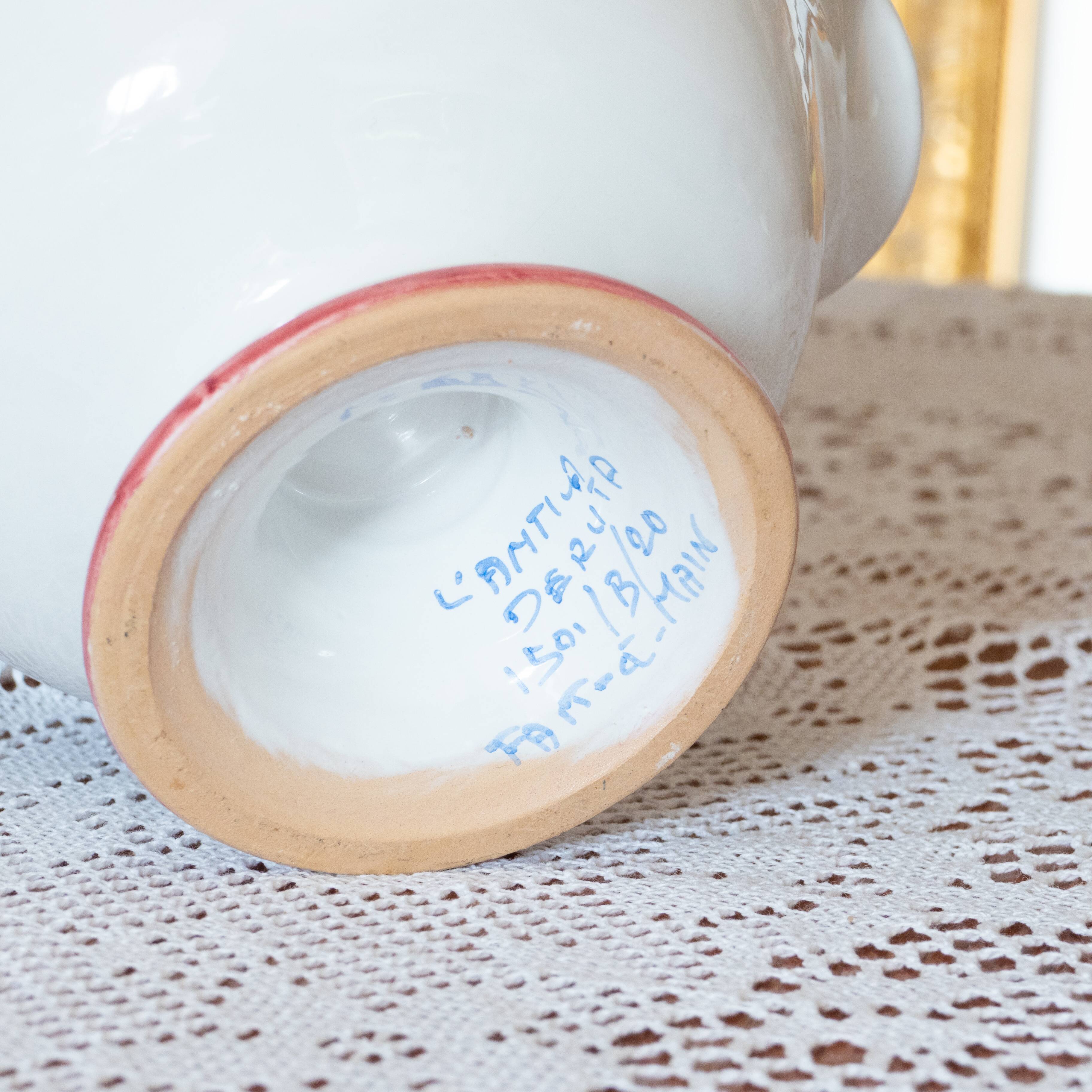 Grande coupe sur pied / Compotier artisanal en céramique émaillée