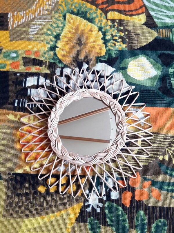 Vintage 60s rattan sun mirror 32cm