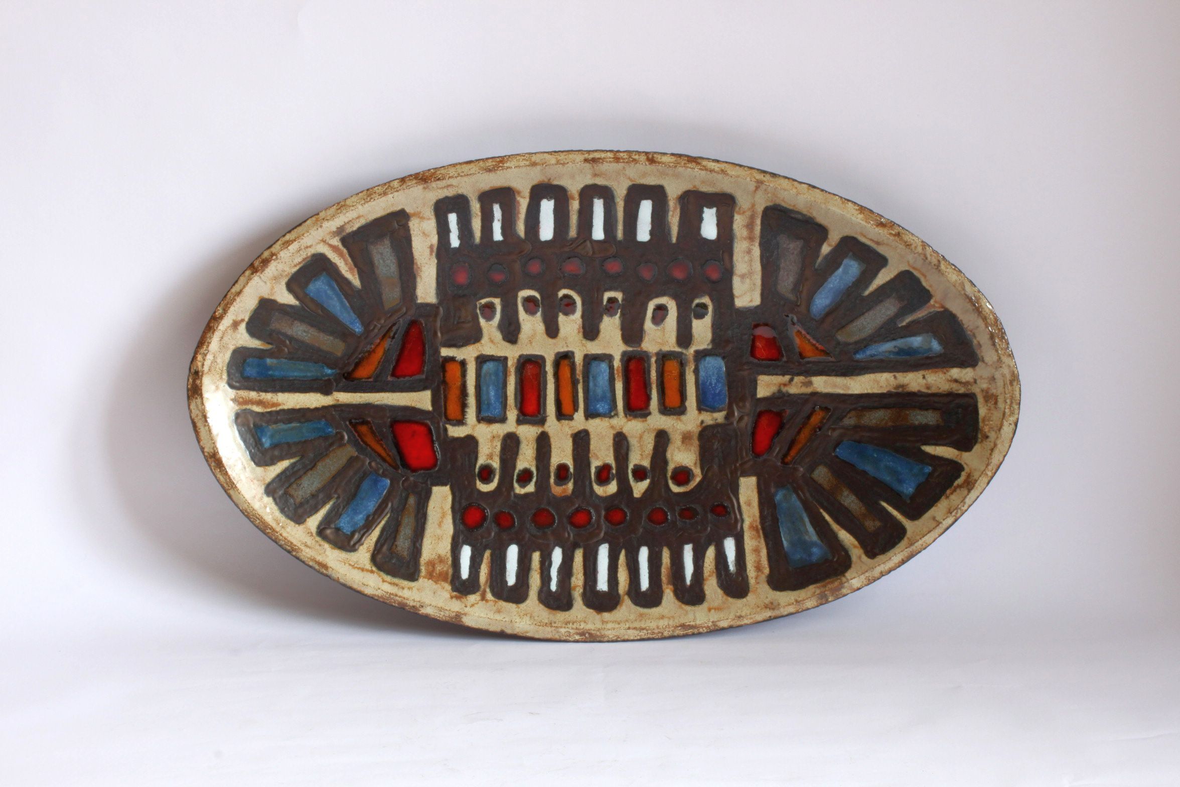 Abstract Brutalist Ceramic Centerpiece Plate by Perignem, Belgium, 1960s.