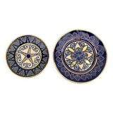 2 enamelled earthenware plates signed HB Quimper • Embroidery or beaded decoration by Pierre Poquet in relief