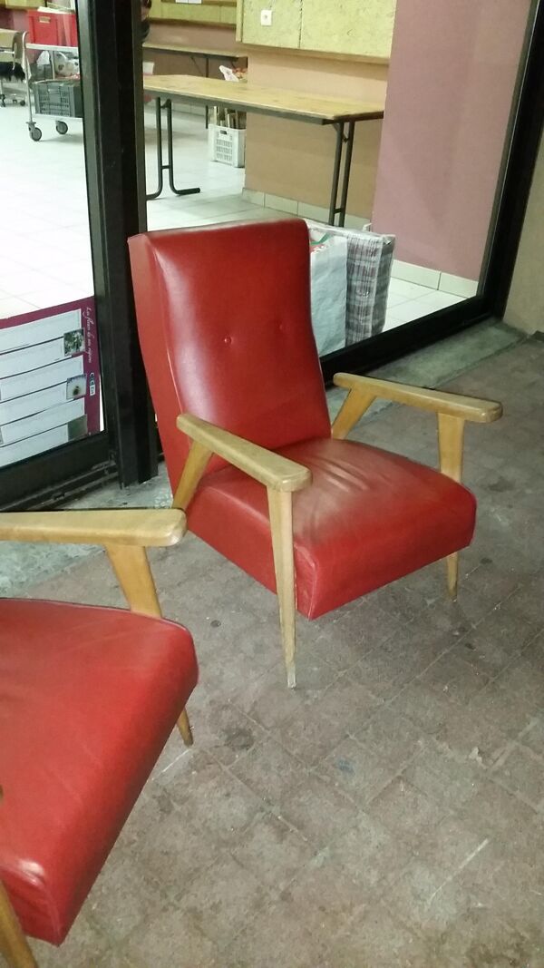 Ancienne paire de fauteuil vintage,année 60, pied compas