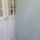 Wardrobe, dresser, vintage linen 2 doors green gray waxed finish.