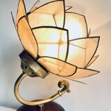 Vintage mother-of-pearl and brass flower wall lamp