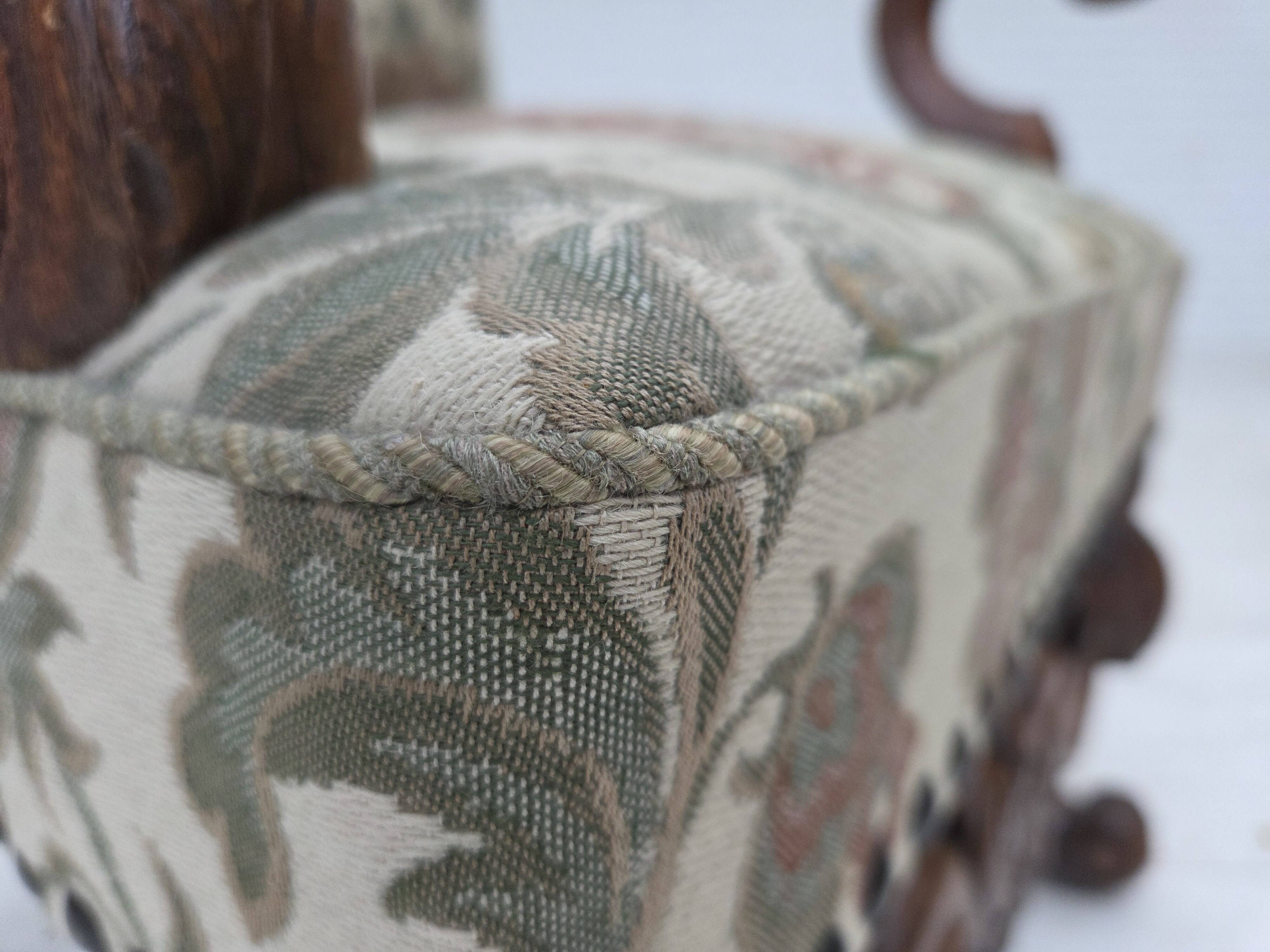 1950s, Scandinavian highback armchair, furniture fabric, oak wood.