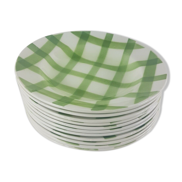 Lot de 11 assiettes creuses en faïence de Moulin des Loups Orchies modèle nappe