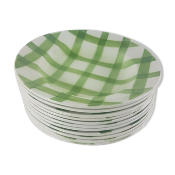 Set of 11 hollow earthenware plates from Moulin des Loups Orchies tablecloth model