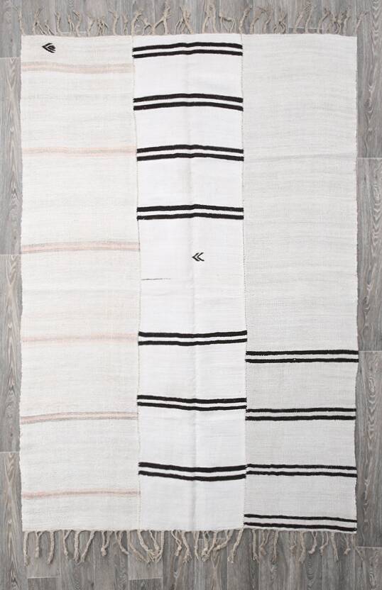 Beige & Black Striped Vintage Kilim Rug, 170x256 Cm