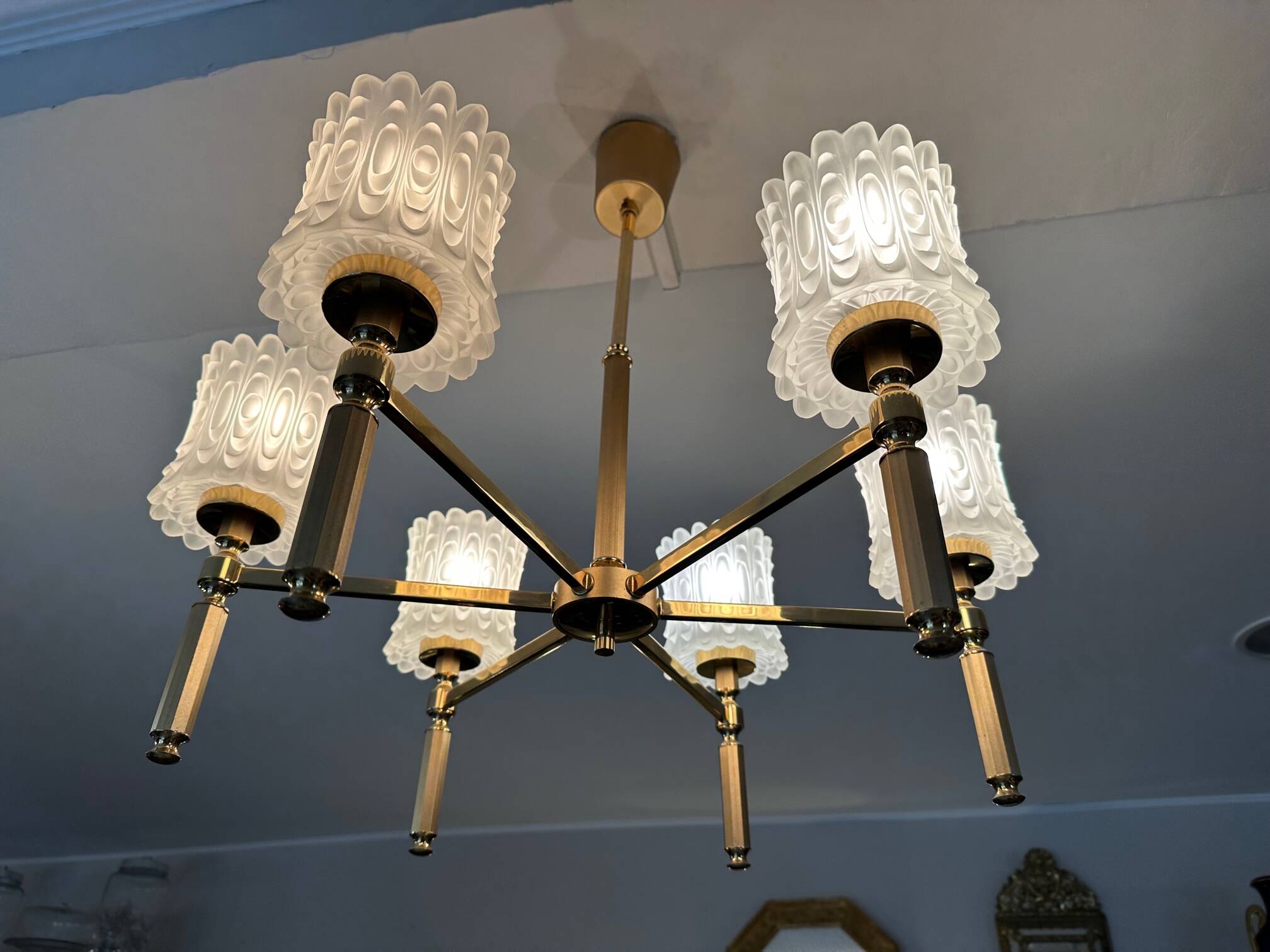 Brass and glass chandelier 1970