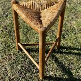 Vintage 1950s brutalist straw triangular stool