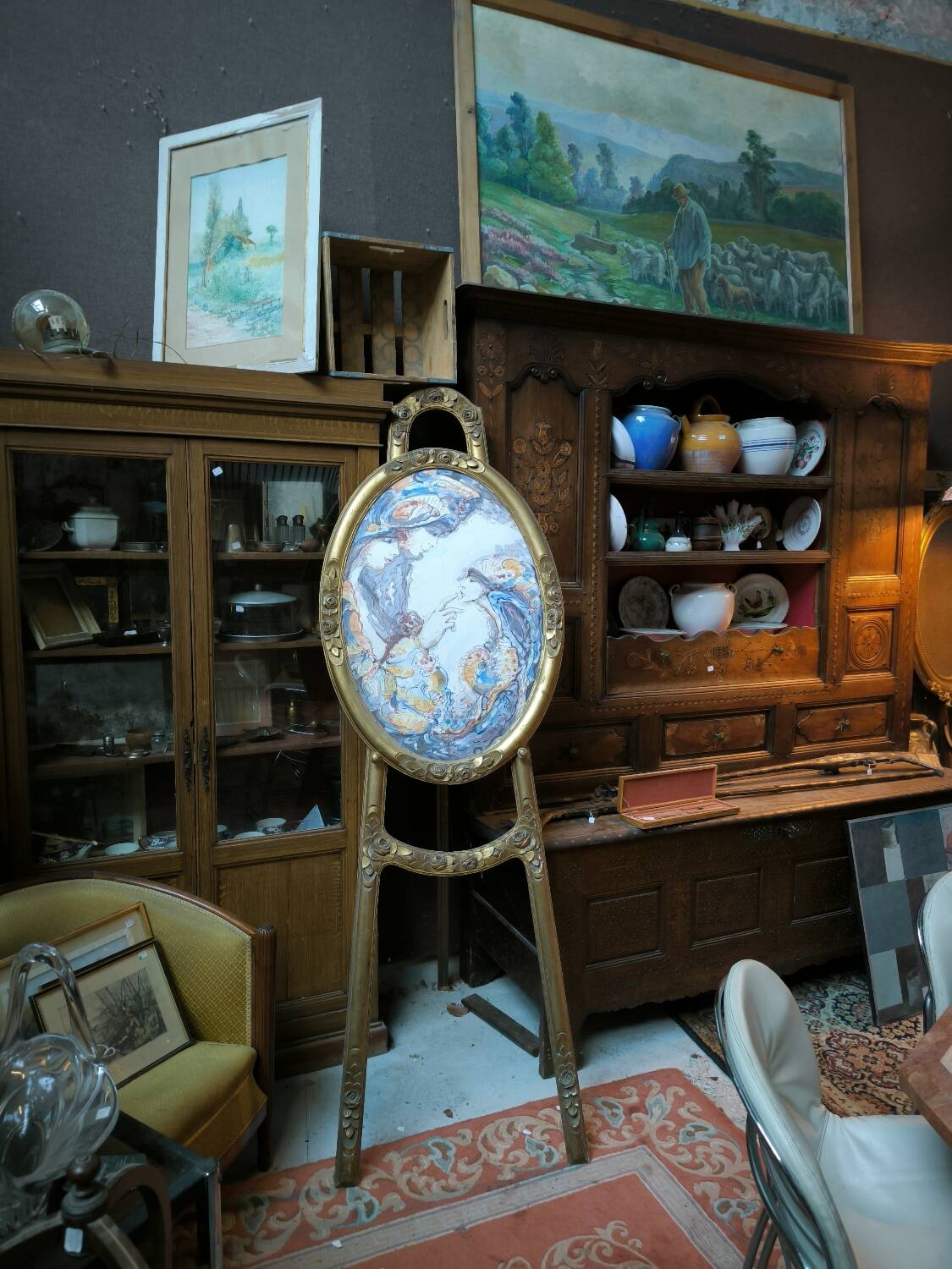 Easel and watercolor painting circa 1925