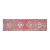 1970s Pink Turkish Handmade Wool Runner Rug, Geometric Motifs 85x328