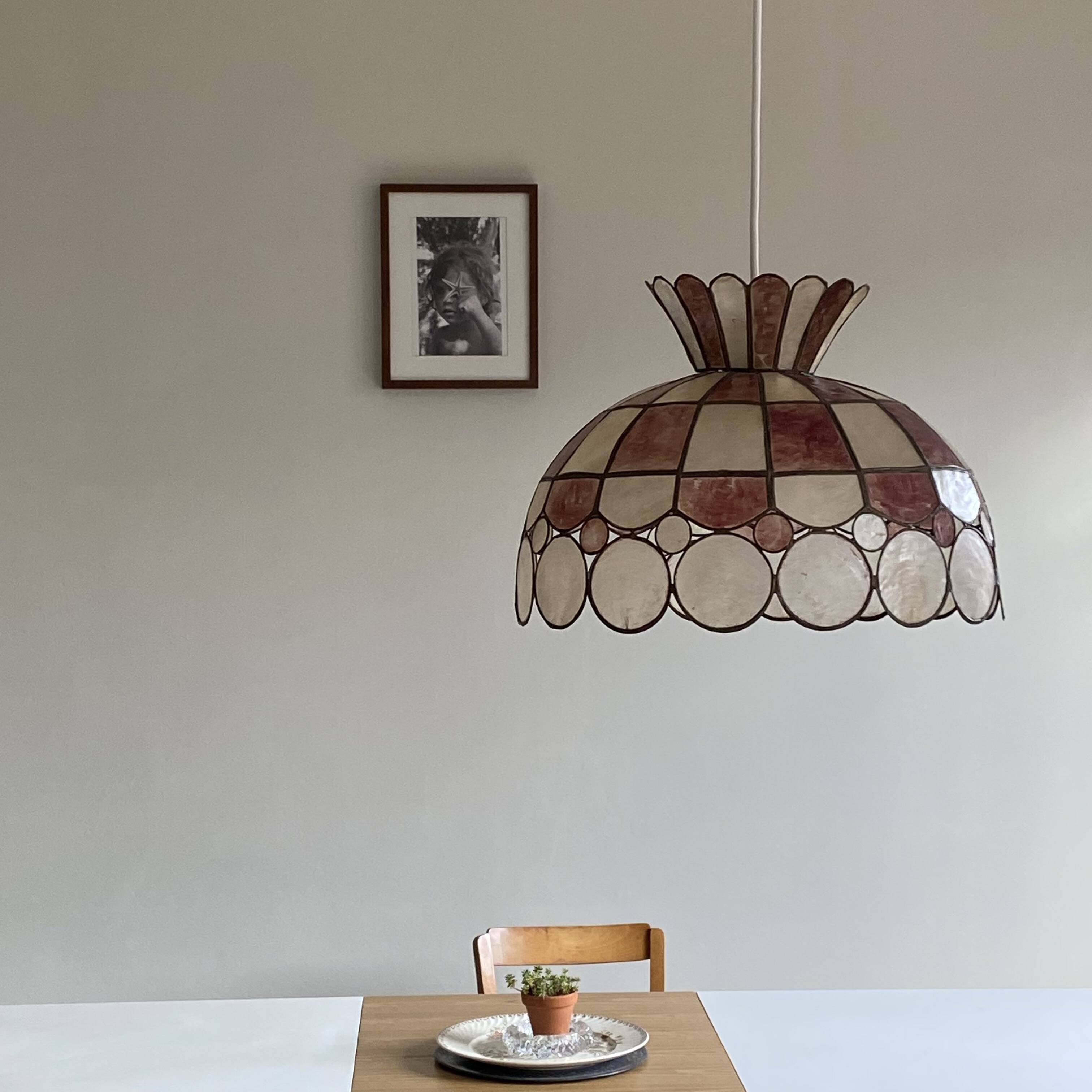 1950s vintage pendant light with mother-of-pearl shade