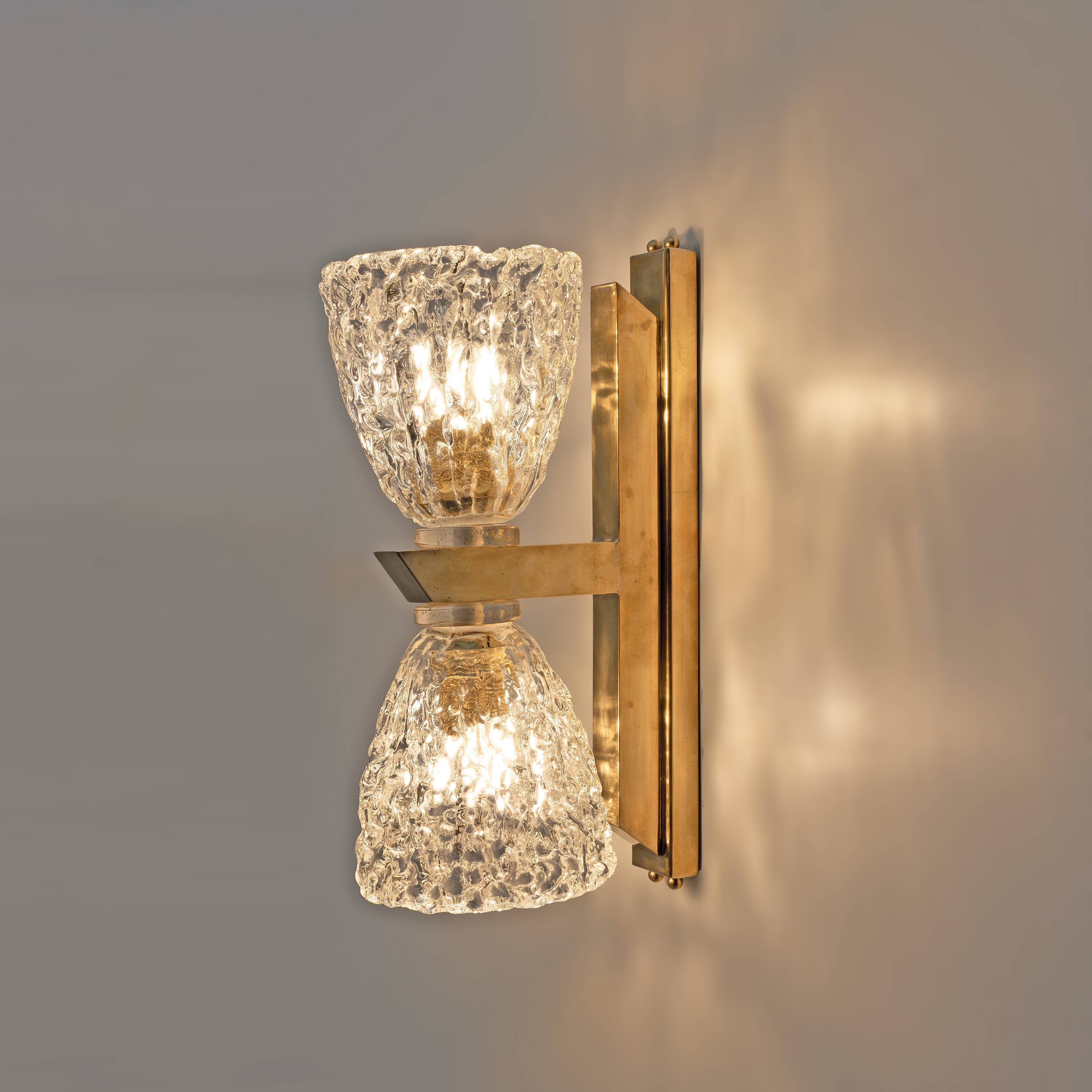 Pair of Art Decò Style Murano Glass and Brass Sconces